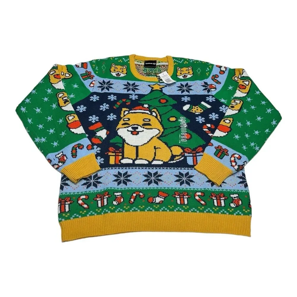 Shiba Inu Geeknet Ugly Holiday Sweater Multicolor Long Sleeves Crew Neck 2XL NWT
